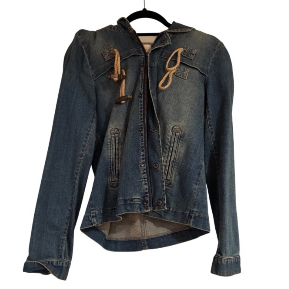 Hooded Denim Jacket with Zipper Closure